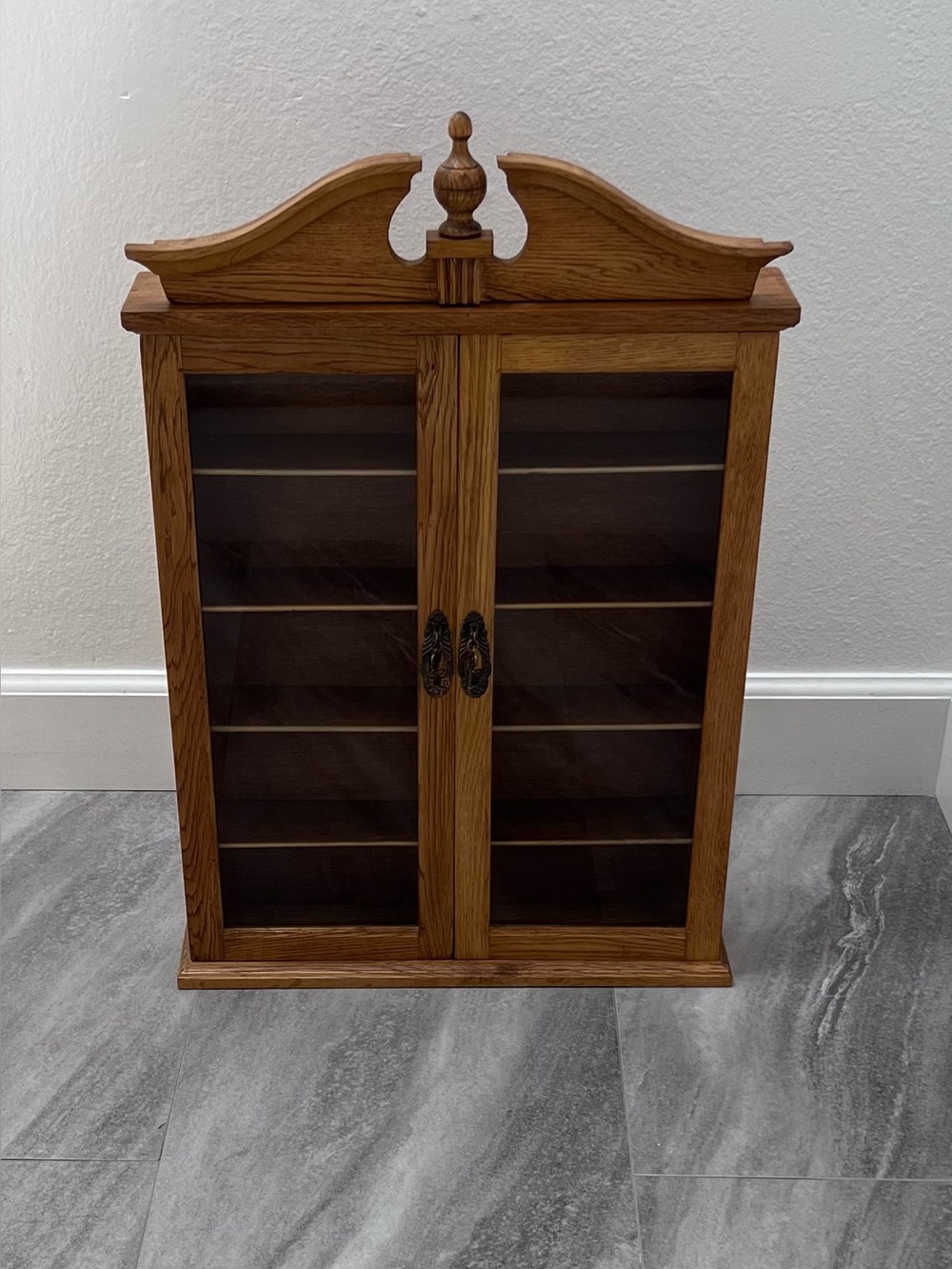 Vintage Wall Hanging Curio knick knack Trinket Display Cabinet Shelf Glass Doors